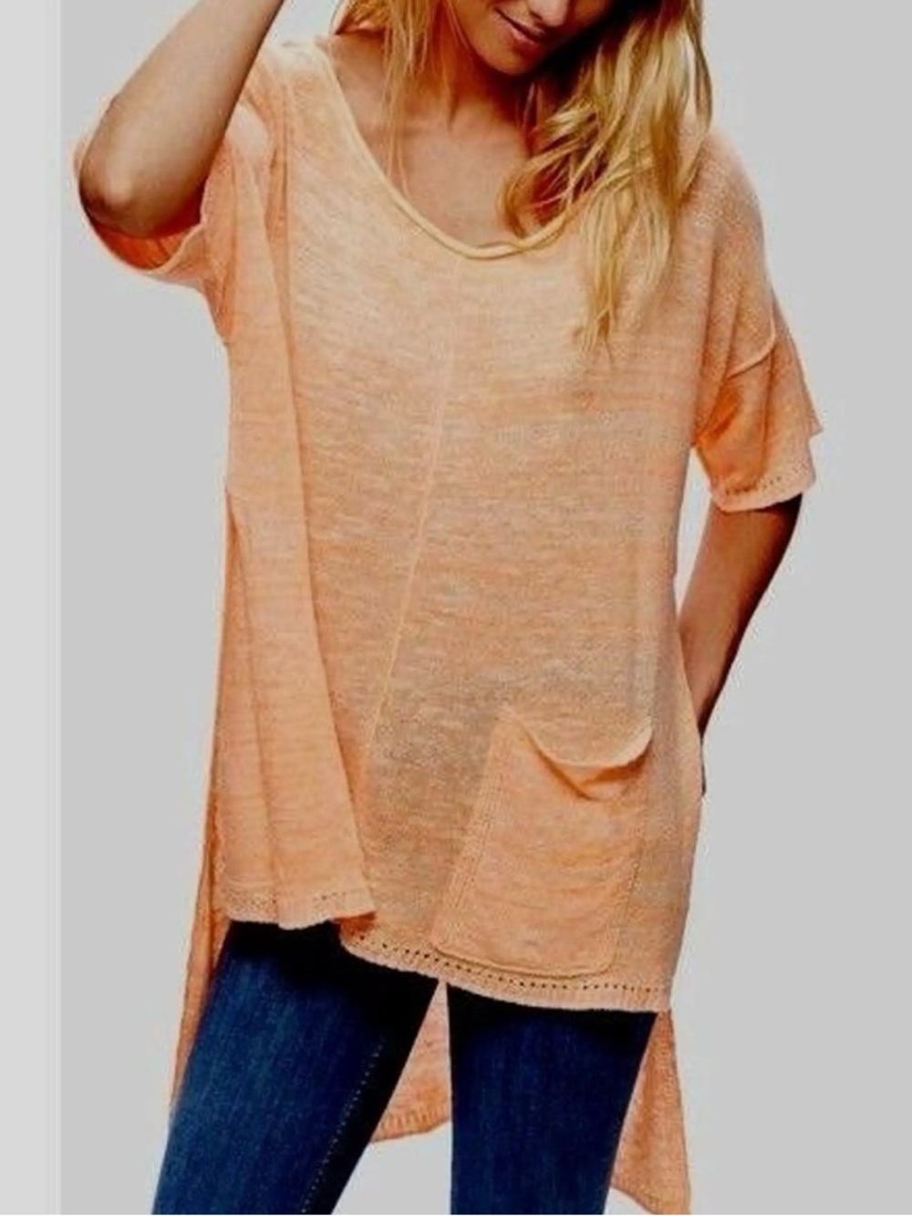 Free People Orange Knit High Low Top S